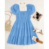 ZESICA Women’s Boho 2026 Summer Square Neck Puff Sleeve Off Shoulder Smocked Tiered Casual A Line Short Mini Dress(Blue)