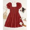ZESICA Women’s Boho 2026 Summer Square Neck Puff Sleeve Off Shoulder Smocked Tiered Casual A Line Short Mini Dress(Brickred)