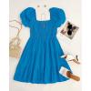 ZESICA Women’s Boho 2026 Summer Square Neck Puff Sleeve Off Shoulder Smocked Tiered Casual A Line Short Mini Dress(Cobaltblue)
