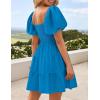 ZESICA Women’s Boho 2026 Summer Square Neck Puff Sleeve Off Shoulder Smocked Tiered Casual A Line Short Mini Dress(Cobaltblue)