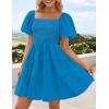 ZESICA Women’s Boho 2026 Summer Square Neck Puff Sleeve Off Shoulder Smocked Tiered Casual A Line Short Mini Dress(Cobaltblue)