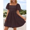ZESICA Women’s Boho 2026 Summer Square Neck Puff Sleeve Off Shoulder Smocked Tiered Casual A Line Short Mini Dress(Coffee)