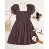 ZESICA Women’s Boho 2026 Summer Square Neck Puff Sleeve Off Shoulder Smocked Tiered Casual A Line Short Mini Dress(Coffee)