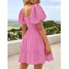 ZESICA Women’s Boho 2026 Summer Square Neck Puff Sleeve Off Shoulder Smocked Tiered Casual A Line Short Mini Dress(Dustypink)