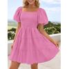 ZESICA Women’s Boho 2026 Summer Square Neck Puff Sleeve Off Shoulder Smocked Tiered Casual A Line Short Mini Dress(Dustypink)
