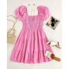 ZESICA Women’s Boho 2026 Summer Square Neck Puff Sleeve Off Shoulder Smocked Tiered Casual A Line Short Mini Dress(Dustypink)