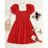 ZESICA Women’s Boho 2026 Summer Square Neck Puff Sleeve Off Shoulder Smocked Tiered Casual A Line Short Mini Dress(Firered)