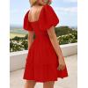 ZESICA Women’s Boho 2026 Summer Square Neck Puff Sleeve Off Shoulder Smocked Tiered Casual A Line Short Mini Dress(Firered)