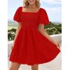 ZESICA Women’s Boho 2026 Summer Square Neck Puff Sleeve Off Shoulder Smocked Tiered Casual A Line Short Mini Dress(Firered)