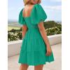 ZESICA Women’s Boho 2026 Summer Square Neck Puff Sleeve Off Shoulder Smocked Tiered Casual A Line Short Mini Dress(Green)