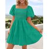 ZESICA Women’s Boho 2026 Summer Square Neck Puff Sleeve Off Shoulder Smocked Tiered Casual A Line Short Mini Dress(Green)