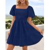 ZESICA Women’s Boho 2026 Summer Square Neck Puff Sleeve Off Shoulder Smocked Tiered Casual A Line Short Mini Dress(Navy)
