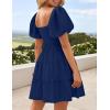 ZESICA Women’s Boho 2026 Summer Square Neck Puff Sleeve Off Shoulder Smocked Tiered Casual A Line Short Mini Dress(Navy)