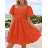 ZESICA Women’s Boho 2026 Summer Square Neck Puff Sleeve Off Shoulder Smocked Tiered Casual A Line Short Mini Dress(Orange)