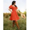ZESICA Women’s Boho 2026 Summer Square Neck Puff Sleeve Off Shoulder Smocked Tiered Casual A Line Short Mini Dress(Orange)