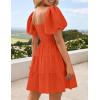 ZESICA Women’s Boho 2026 Summer Square Neck Puff Sleeve Off Shoulder Smocked Tiered Casual A Line Short Mini Dress(Orange)