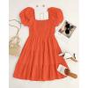 ZESICA Women’s Boho 2026 Summer Square Neck Puff Sleeve Off Shoulder Smocked Tiered Casual A Line Short Mini Dress(Orange)