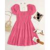ZESICA Women’s Boho 2026 Summer Square Neck Puff Sleeve Off Shoulder Smocked Tiered Casual A Line Short Mini Dress(Pink)