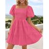 ZESICA Women’s Boho 2026 Summer Square Neck Puff Sleeve Off Shoulder Smocked Tiered Casual A Line Short Mini Dress(Pink)