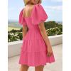 ZESICA Women’s Boho 2026 Summer Square Neck Puff Sleeve Off Shoulder Smocked Tiered Casual A Line Short Mini Dress(Pink)