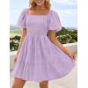 ZESICA Women’s Boho 2026 Summer Square Neck Puff Sleeve Off Shoulder Smocked Tiered Casual A Line Short Mini Dress(Purple)