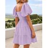 ZESICA Women’s Boho 2026 Summer Square Neck Puff Sleeve Off Shoulder Smocked Tiered Casual A Line Short Mini Dress(Purple)
