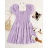 ZESICA Women’s Boho 2026 Summer Square Neck Puff Sleeve Off Shoulder Smocked Tiered Casual A Line Short Mini Dress(Purple)