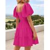 ZESICA Women’s Boho 2026 Summer Square Neck Puff Sleeve Off Shoulder Smocked Tiered Casual A Line Short Mini Dress(Rose)