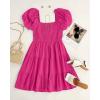 ZESICA Women’s Boho 2026 Summer Square Neck Puff Sleeve Off Shoulder Smocked Tiered Casual A Line Short Mini Dress(Rose)
