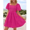 ZESICA Women’s Boho 2026 Summer Square Neck Puff Sleeve Off Shoulder Smocked Tiered Casual A Line Short Mini Dress(Rose)
