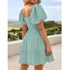 ZESICA Women’s Boho 2026 Summer Square Neck Puff Sleeve Off Shoulder Smocked Tiered Casual A Line Short Mini Dress(Sage)