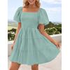 ZESICA Women’s Boho 2026 Summer Square Neck Puff Sleeve Off Shoulder Smocked Tiered Casual A Line Short Mini Dress(Sage)