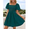 ZESICA Women’s Boho 2026 Summer Square Neck Puff Sleeve Off Shoulder Smocked Tiered Casual A Line Short Mini Dress(Teal)