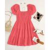 ZESICA Women’s Boho 2026 Summer Square Neck Puff Sleeve Off Shoulder Smocked Tiered Casual A Line Short Mini Dress(Watermelon)