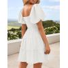 ZESICA Women’s Boho 2026 Summer Square Neck Puff Sleeve Off Shoulder Smocked Tiered Casual A Line Short Mini Dress(White)