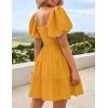 ZESICA Women’s Boho 2026 Summer Square Neck Puff Sleeve Off Shoulder Smocked Tiered Casual A Line Short Mini Dress(Yellow)