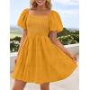 ZESICA Women’s Boho 2026 Summer Square Neck Puff Sleeve Off Shoulder Smocked Tiered Casual A Line Short Mini Dress(Yellow)