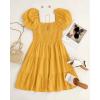 ZESICA Women’s Boho 2026 Summer Square Neck Puff Sleeve Off Shoulder Smocked Tiered Casual A Line Short Mini Dress(Yellow)