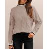 ZESICA Women’s Casual Long Sleeve Mock Neck Cable Knit Contrast Color Fall 2026 Winter Chunky Pullover Sweater(Almond)