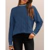 ZESICA Women’s Casual Long Sleeve Mock Neck Cable Knit Contrast Color Fall 2026 Winter Chunky Pullover Sweater(Dusty Blue)