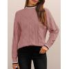 ZESICA Women’s Casual Long Sleeve Mock Neck Cable Knit Contrast Color Fall 2026 Winter Chunky Pullover Sweater(Dusty Pink)