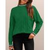 ZESICA Women’s Casual Long Sleeve Mock Neck Cable Knit Contrast Color Fall 2026 Winter Chunky Pullover Sweater(Green)