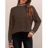ZESICA Women’s Casual Long Sleeve Mock Neck Cable Knit Contrast Color Fall 2026 Winter Chunky Pullover Sweater(Mocha)