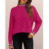 ZESICA Women’s Casual Long Sleeve Mock Neck Cable Knit Contrast Color Fall 2026 Winter Chunky Pullover Sweater(Rose)