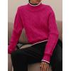 ZESICA Women’s Casual Long Sleeve Mock Neck Cable Knit Contrast Color Fall 2026 Winter Chunky Pullover Sweater(Rose)