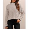 ZESICA Women’s Casual Long Sleeve Mock Neck Cable Knit Contrast Color Fall 2026 Winter Chunky Pullover Sweater(Sand)