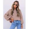 ZESICA Women’s Casual Turtleneck Long Lantern Sleeve Fall 2026 Oversized Ribbed Knit Pullover Sweater Jumper Top(Almond)