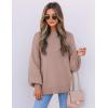 ZESICA Women’s Casual Turtleneck Long Lantern Sleeve Fall 2026 Oversized Ribbed Knit Pullover Sweater Jumper Top(Almond)
