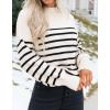 ZESICA Women’s Casual Turtleneck Long Lantern Sleeve Fall 2026 Oversized Ribbed Knit Pullover Sweater Jumper Top(Apricotstripe)