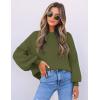ZESICA Women’s Casual Turtleneck Long Lantern Sleeve Fall 2026 Oversized Ribbed Knit Pullover Sweater Jumper Top(Armygreen)